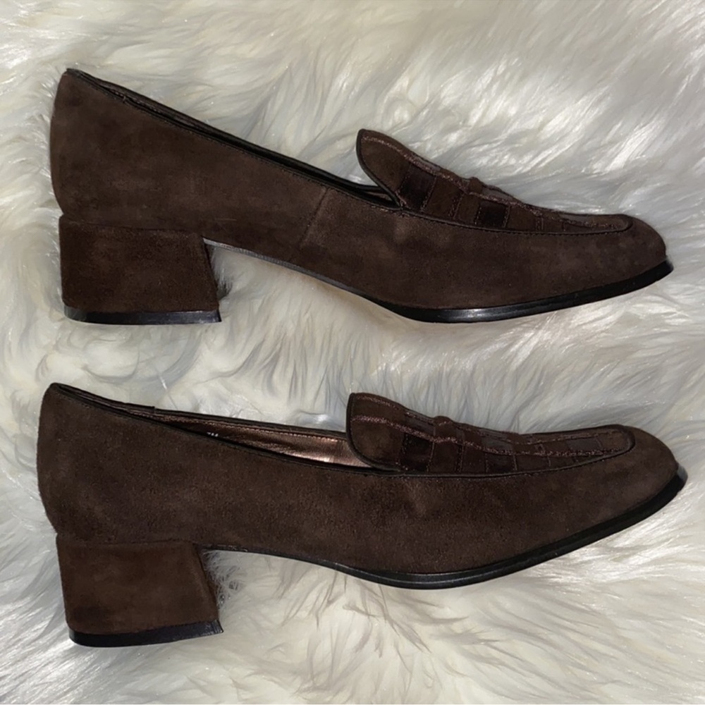New! Bianco Woven Suede Slip-on Heel Loafers